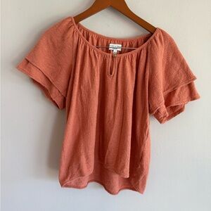 Madewell Coral-Orange Textured Flutter Sleeve Top